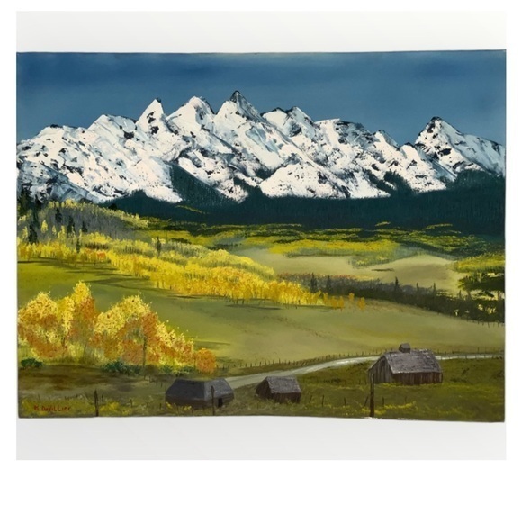 Oil Painting~Original Signed~”Log Cabin On The PrairieIn The Rockies”~24X18